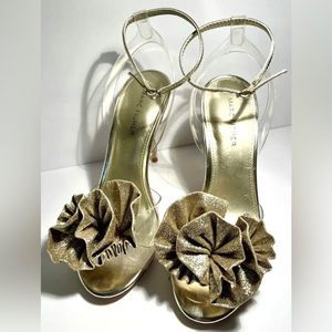 Marc Fischer 3.5” gold embellished glitter flower heels